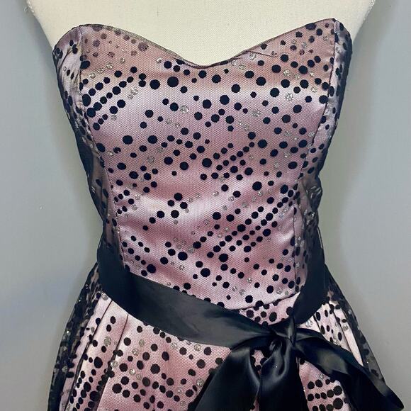 Masquerade Pink & Black Polka Dot Formal Dress - Picture 3 of 12